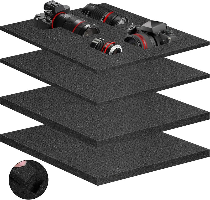 Eunice 4Pcs Polyurethane Foam Inserts -2 Size 12 x 12 x 0.8 Inch & 12 x 12 x 0.4 Inch Pick and Pluck Foam Padding Sheets for Tool Box, Camera Storage and Crafts - Image 1